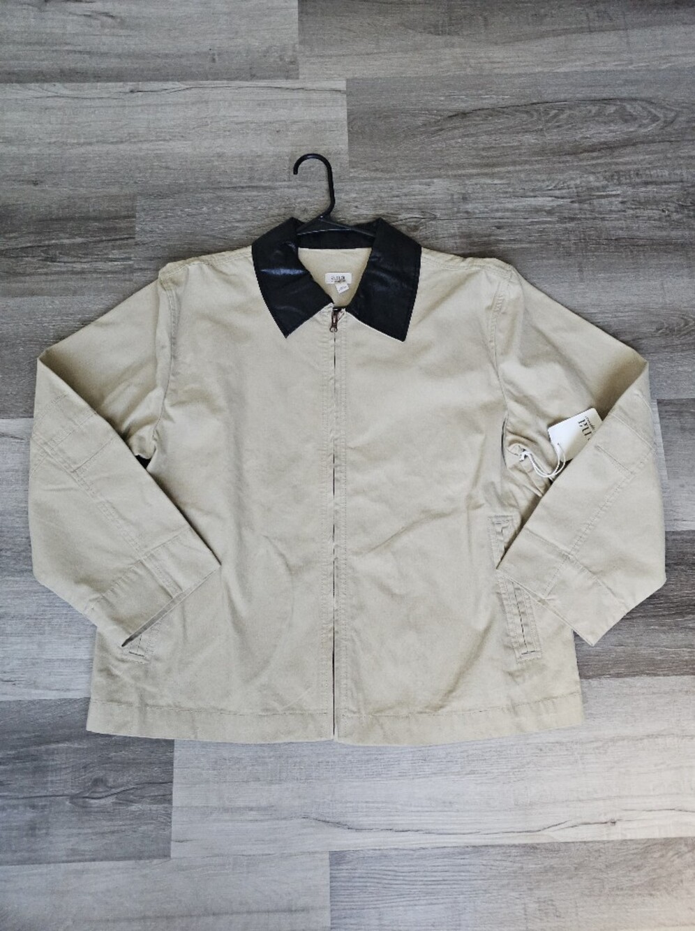 a.n.a a new approach Beige Cotton Full Zip Jacket Coat Faux Leather Collar L NWT - Picture 11 of 16